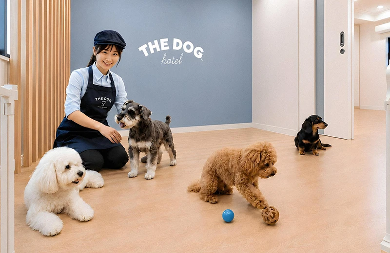 スタッフが愛犬に寄り添う様子